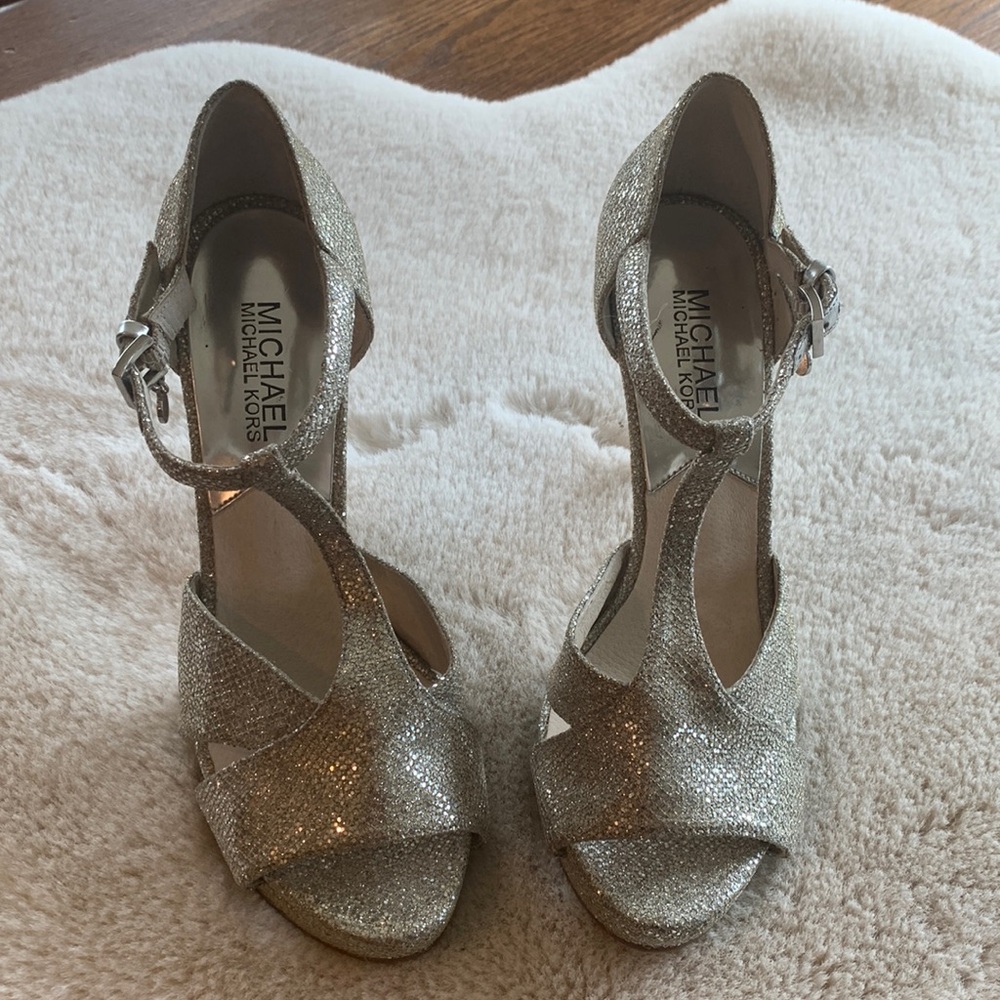 Michael Kors silver rhinestone heels